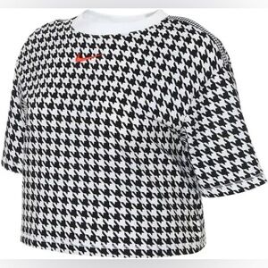 Women's Nike White/Black/Red Icon Swoosh Houndstooth Crop Top (DD5033-100) Small